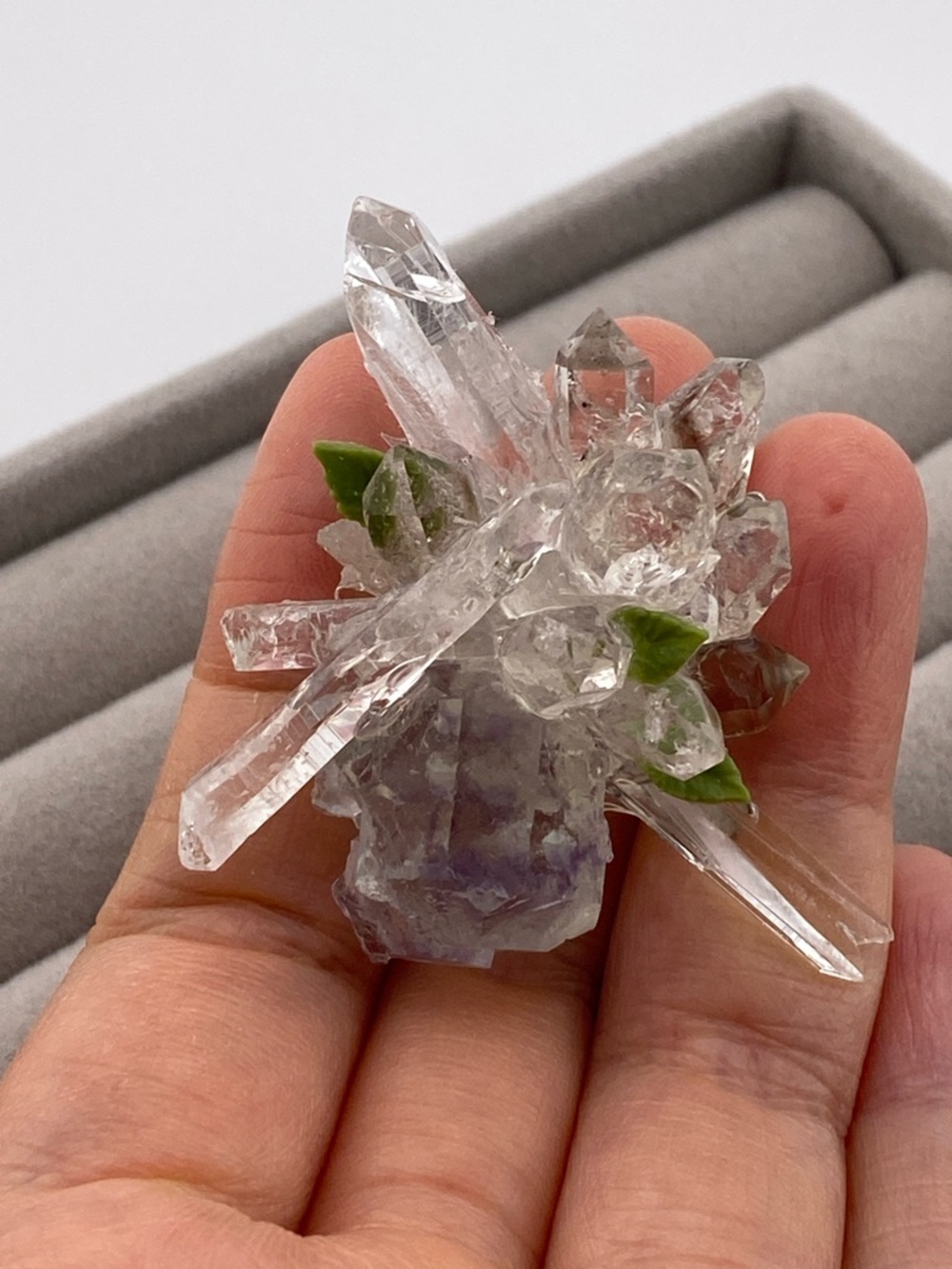 Fluorite & Herkimer Diamond Crystal Cluster Ring | Raw Quartz Statement Ring - Picture 5 of 8